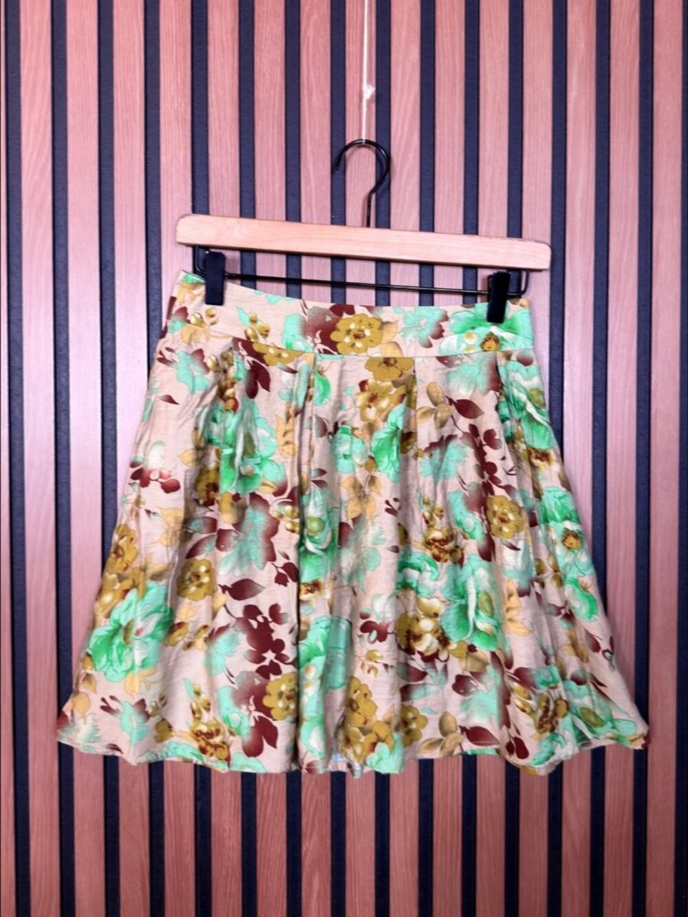 Kimchi Blue Skater Skirt 4 Womens Multicolor Floral Pleated Button Front Stretch
